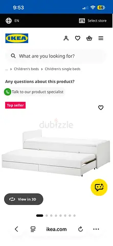 IKEA SLÄKT Bed Frame with Storage & Mattresses 90x200