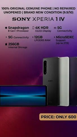 Sony Xperia 1 Mark 4 5G 12GB LPDDR-5 RAM AND 256 GB MEMORY WITH 4K HDR AMOLED DISPLAY