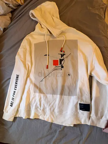 White Graphic Hoodie with 'Art Is For Everyone' Print, Good Condition