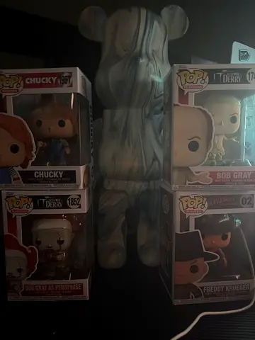 Set of 4 Funko Pop! Horror Figures (Chucky, Freddy Krueger, Bob Gray, Bride of Chucky).and1bearbrick