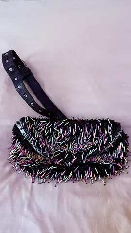 ASOS Black Beaded Chain-Trim $%& Bag with Adjustable Waist Strap