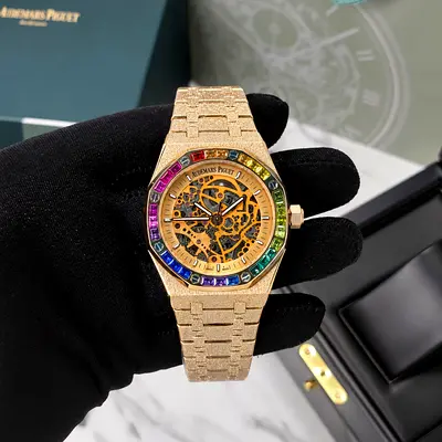 Audemars Piguet Royal Oak Skeleton Rainbow Bezel Golden Master Quality Watch
