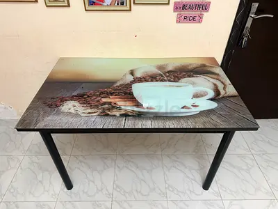 Dining/Study Table with Printed Glass Top - Good Condition