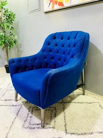 Blue Tufted Accent Armchair with Chrome Legs