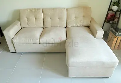 Beige 3-Seater L-Shaped Corner Sofa with Chaise - Good Condition