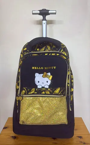 Hello Kitty Kids Trolley Backpack with Gold Glitter Front Pocket