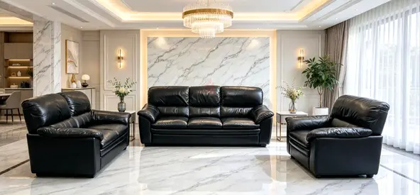 Black Leather 3-Piece Sofa Set — Good Condition