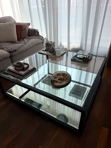 Glass and Metal Coffee Table with Lower Shelf - Good Condition