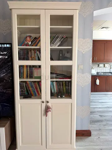 Solid White Glass-Front Book Cabinet