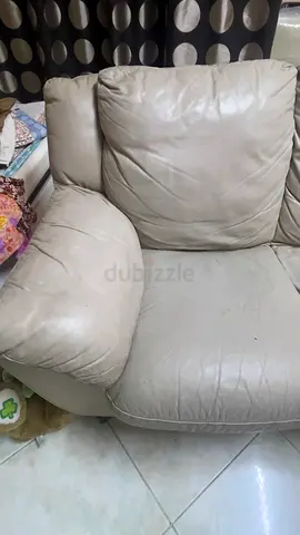 Home Centre Beige Leather Single Armchair - Comfortable Lounge Chair Original Price AED 4000