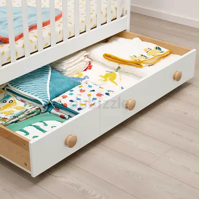 Ikea Under-crib storage drawer - white wooden nursery underbed organizer