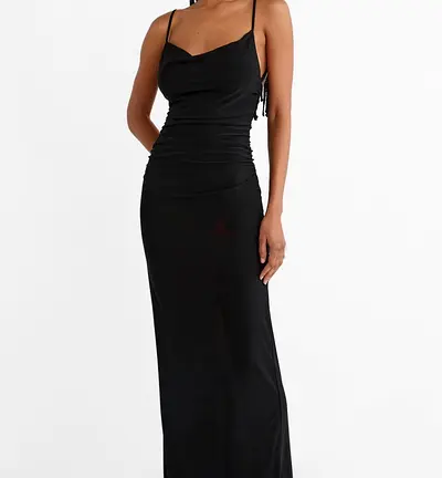 Forever21 Black Ruched Slip Maxi Dress