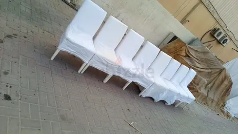 Set of 8 White Covered Dining Chairs - Good Used Condition