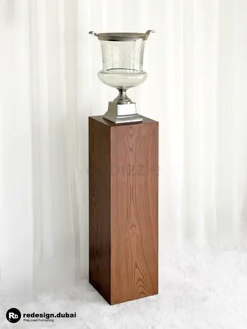 WOODEN WALNUT DISPLAY PEDESTAL or plinth console table mid century display accent planter stand