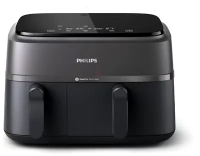 Dual Basket AirFryer XXL - 2 Basket Drawers, 8 Preset Functions, Touchscreen, 9 L 2750 W NA350/00 Bl