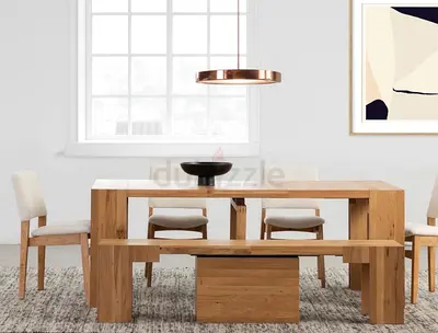Solid Oak Dining Transformer Table with Matching Transformer Bench
