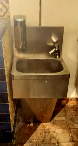 Stainless steel wall-mounted hand wash sink and cabinet