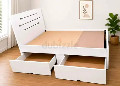 New White Storage Single Size Bed Frame with Headboard and 2 Drawers