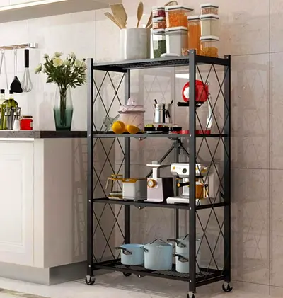 4-tier Metal Kitchen Storage Rack on Wheels - Industrial Shelving Unit for home storage