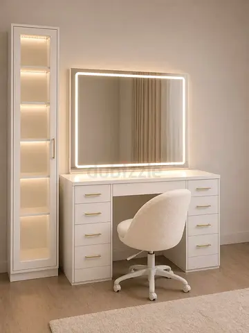 White LED Vanity Dressing Table with Mirror and Drawers