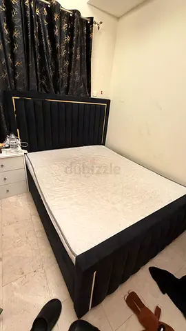 Queen upholstered bed frame with mattress - dark velvet