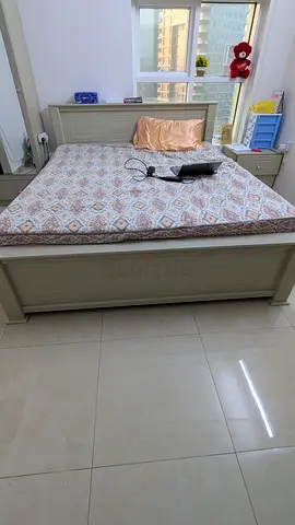 King size wooden bed frame with PAN HOME mattress - good condition