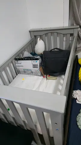 Grey Wooden Baby Crib - Good Condition
