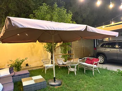 Large Outdoor Patio Parasol Umbrella - Beige, Well Kept