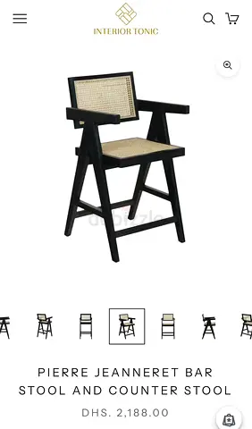 Pierre Jeanneret Style Rattan Bar / Counter Stool - Black Frame