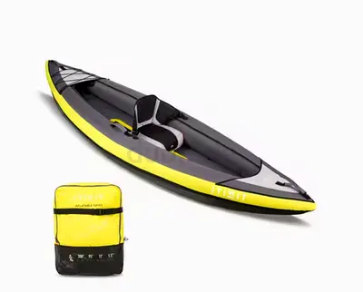 Itiwit by Decathlon used once  Inflatable Single Kayak with Seat - Light Yellow/Grey, Like New