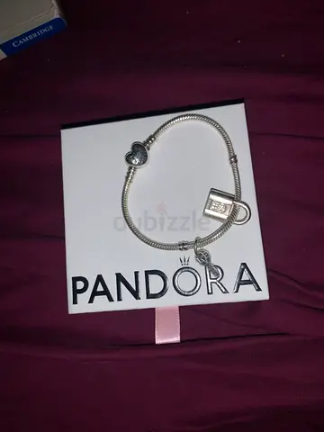 Pandora sterling silver charm bracelet with lock and heart clasp