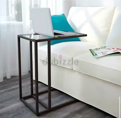 Slim C-shaped Side Table / Laptop Table - Metal Frame, Glass Top IKEA