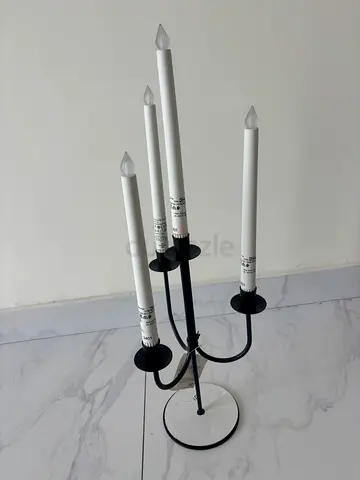 Black Metal Floor Candle Holder with 4 LED Taper Candles