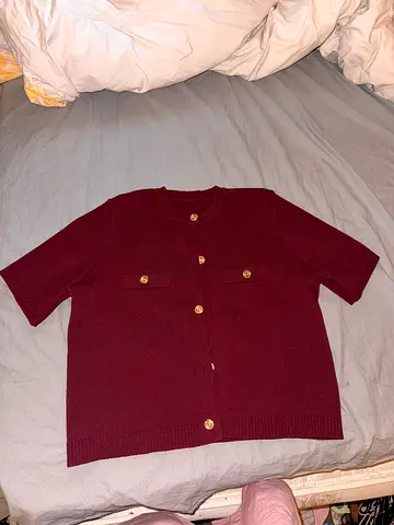 Burgundy knit cardigan with gold buttons - light use