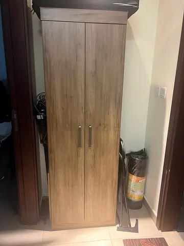 Tall Wooden Wardrobe / Armoire - Light Brown Finish, Good Condition