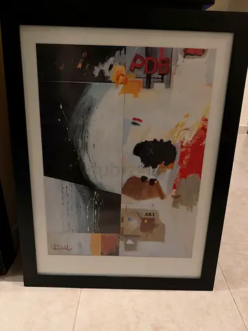 Framed Abstract Mixed Media Artwork in Black Frame