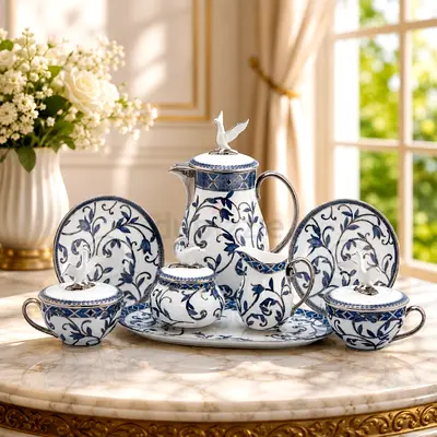 Brand new prouna Blue and White Porcelain Tea Set – Decorative Set