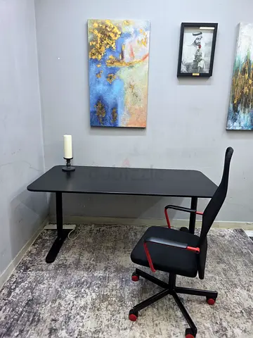 Minimal Black Office Desk with Ergonomic Chair - Good Condition