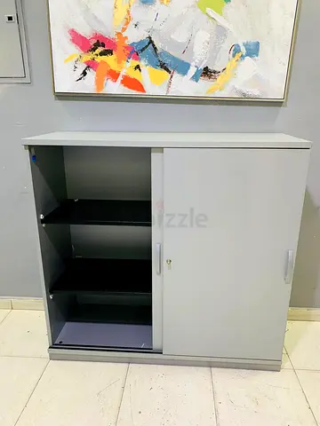 Grey Sliding Door Storage Cabinet with Shelves - Medium Size