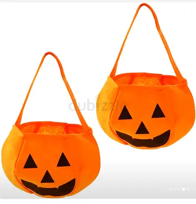 Pair of Plush Pumpkin Halloween Trick-or-Treat Buckets