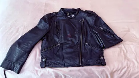 Topshop Black Leather Biker Jacket - Size UK8