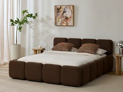 Tufted dark brown thick queen bed