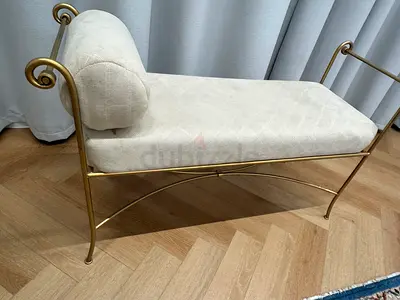 Gold metal and cream upholstered bench/ottoman - good condition