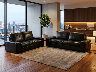 Black Leather 3-Seater and 2-Seater Sofa Set - Good Condition