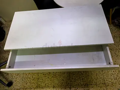 White Wooden Side Table / Small Desk with Drawer - Used