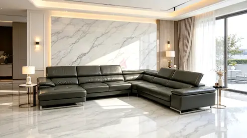 Large L-shaped leather sectional sofa - modern, right-facing chaise