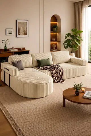 Soft corduroy 4 seater L shape sofa with cozy comfort