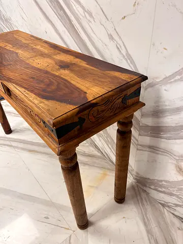 Solid Wood Small Side Table / Stool with Carved Details