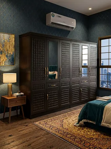 Dark Wood 6-Door Wardrobe with Mirrors - Good quality