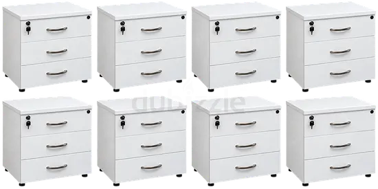 IKEA Office Storage Cabinets – 8 Pieces | White 3-Drawer Lockable Cabinets | Used